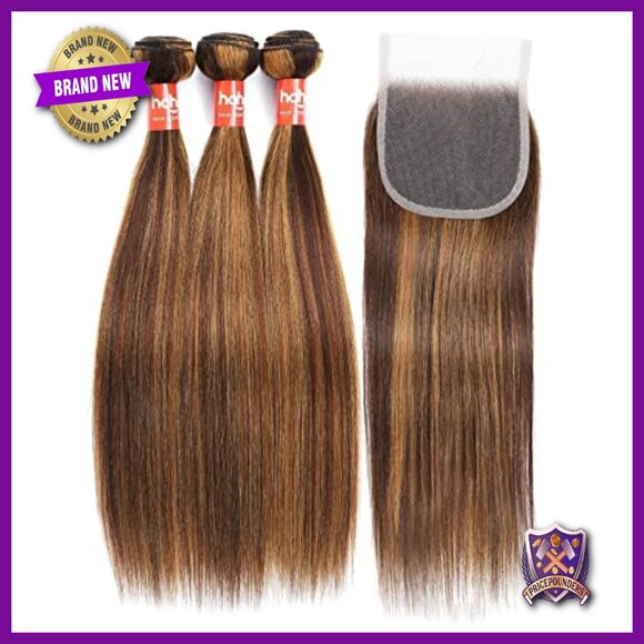 Brazilian Human Hair Extensions 16in Straight With Lace Closure Weave main image 5